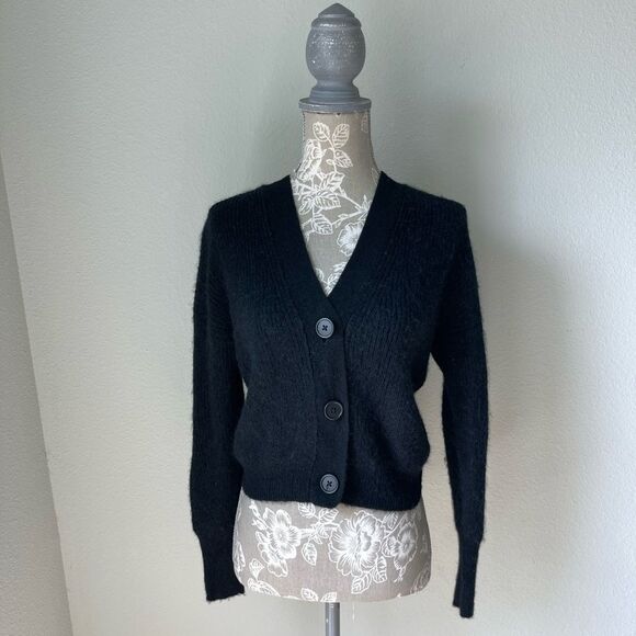 J. Crew Ribbed V-Neck Wool Cardigan Sweater in Black - Picture 4 of 12